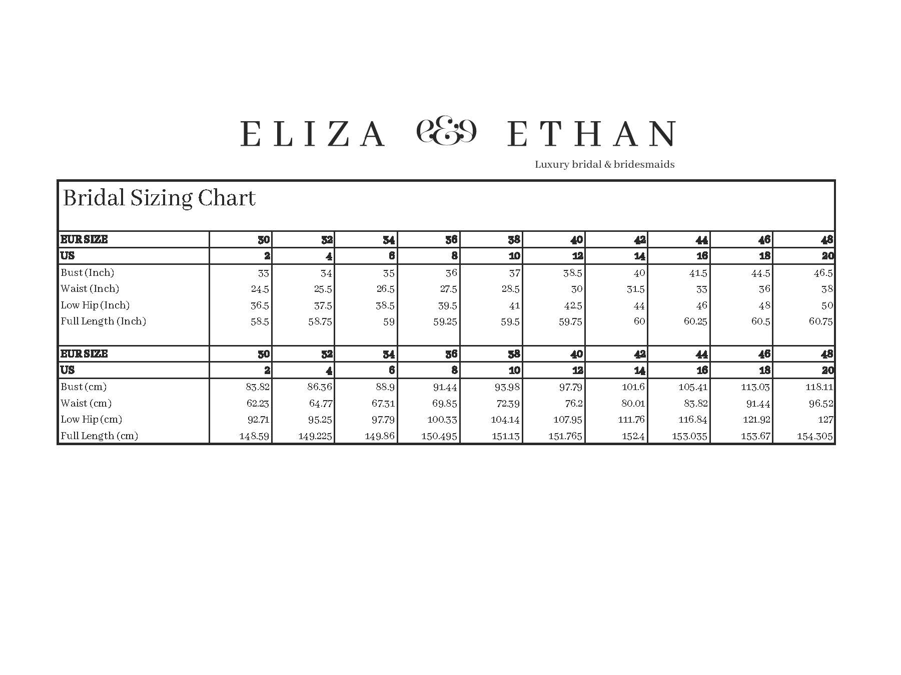 Bridal Sizing - Eliza & Ethan